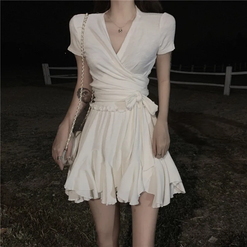 Женский летний комплект из 2 предметов белое платье с коротким рукавом