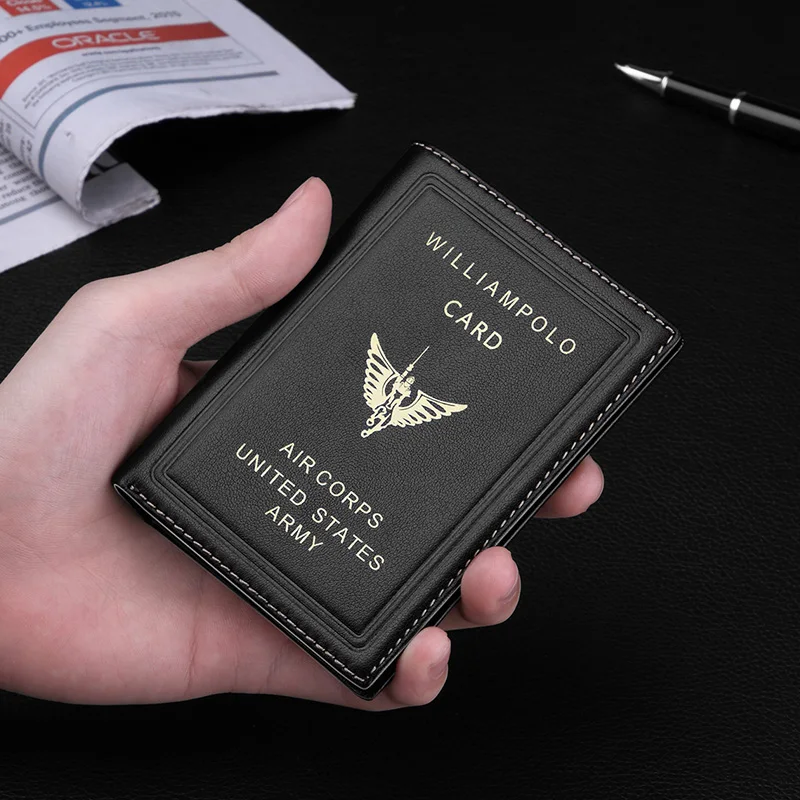 

Air Force style Wallet Retro Short Genuine Leather Ultra Slim Credit Card Holders ID Card Case