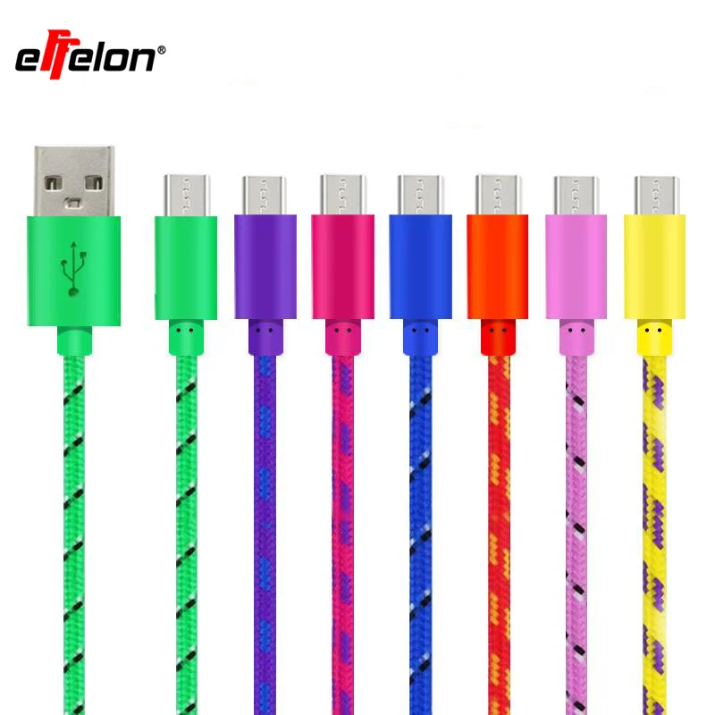 Effelon 1 m/2m3m горячий продавать плетеный ткань micro usb шнур данных и синхронизации