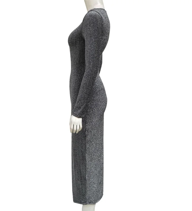 Сексуальная сторона Разделение открытие Bodycon Midi платья Тонкий Сияющий вечерние