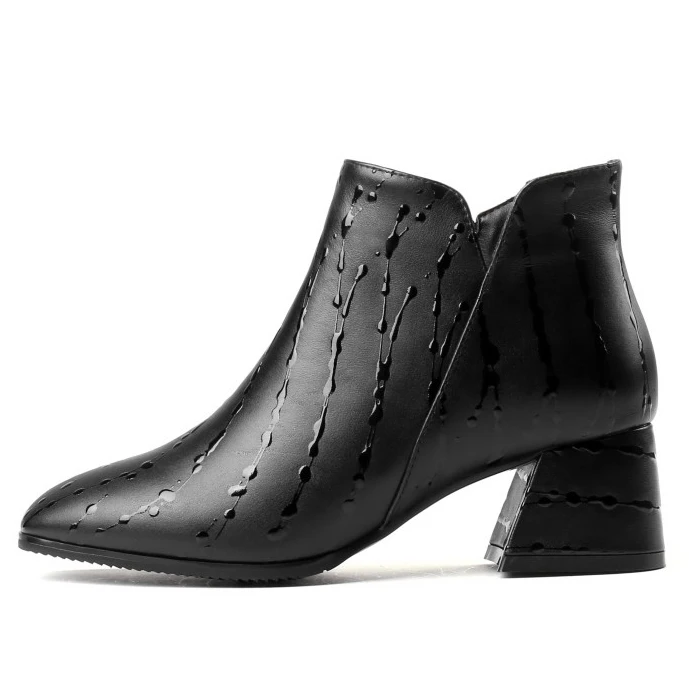 

Olomm New Women Winter Ankle Boots Comfort Cow Leather Square Heels Boots Square Toe Black Apricot Shoes Women US Size 3-13