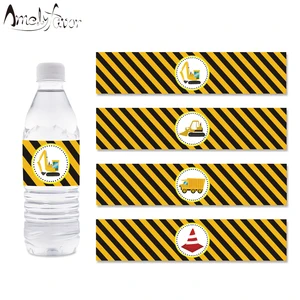 Строительные грузовики, обертки для бутылок с водой, грузовики, этикетки для бутылок с водой, детские украшения для дня рождения, грузовики для детского душа