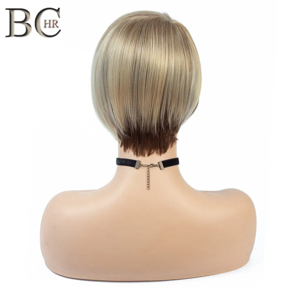 BCHR 6inch 110g Synthetic Short Straight Hair Wigs For Women Ombre Brown Black Wig Short Bob Wigs High Temperature Fiber