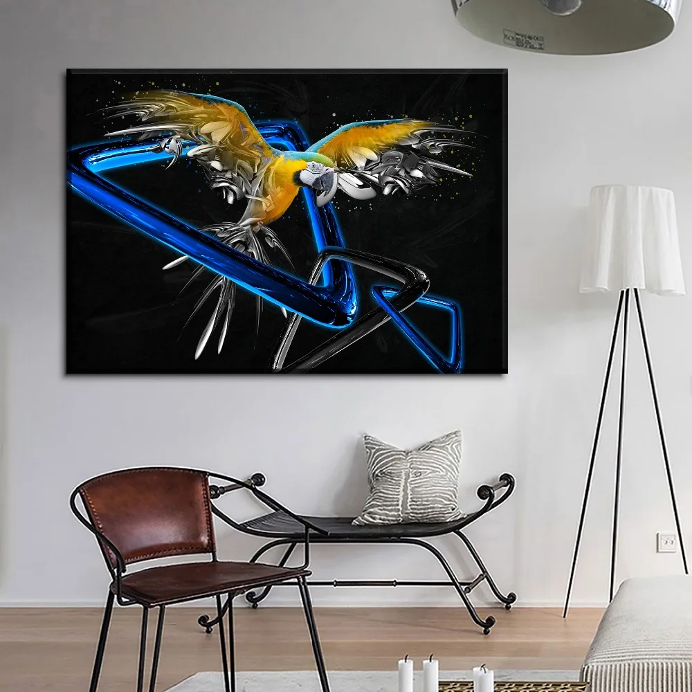 4 шт. художественные абстрактные животные синий и желтый Ара плакат настенное