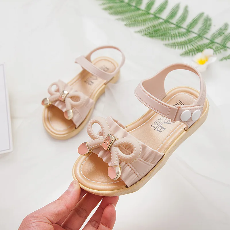 

Girls Sandals Summer Kids Shoes Open-toe Non-slip Soft Beach Sandals Children Sandals For Girls Bowtie Princess Sandal In School