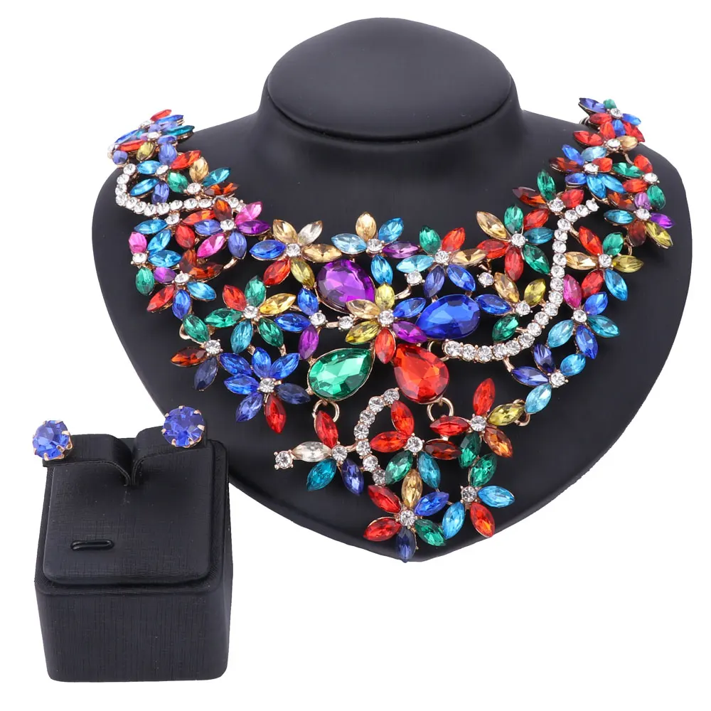 Модное ожерелье серьги Стразы кристальная подвеска золотой цвет Свадебные