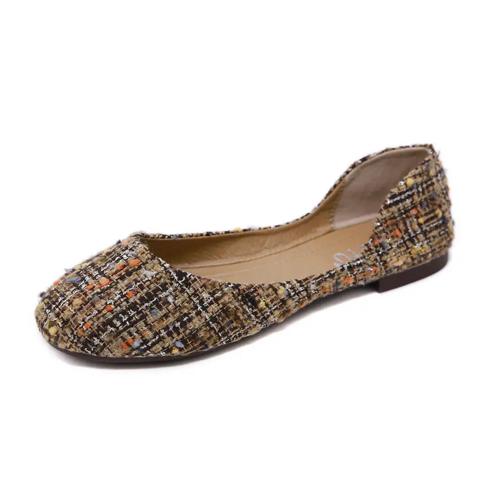 Brown chaussures ete femme summer women flats shoes women shallow mouth flat bottom round head shoes female multi loafers ladies - Color: Brown