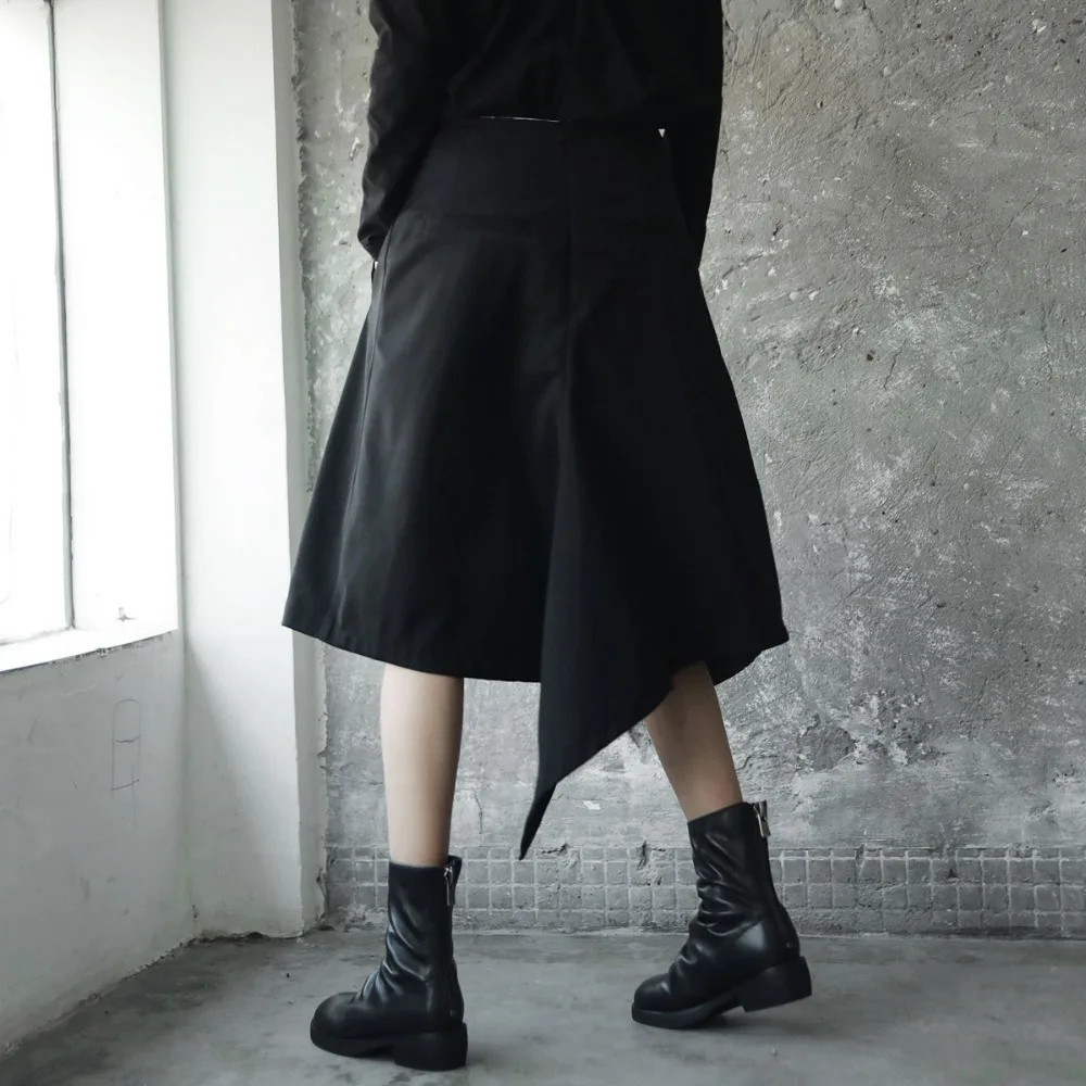 Cakucool Black Midi Skirt Summer Spring Asymmetric Design Skirts | Женская одежда