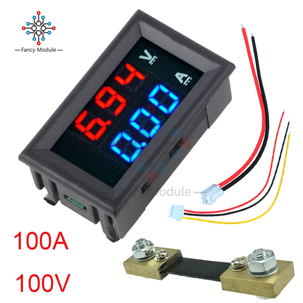 Blue Red 100A Мини цифровой вольтметр амперметр 0,5" R/B светодиодный дисплей DC 100 в 10A/50A/100A Панель Амперметр напряжения тока тестер с шунтом - Цвет: Blue Red 100A