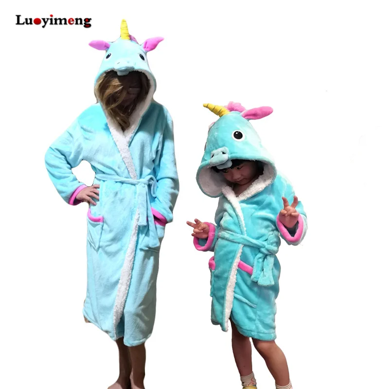Новинка; зимний теплый детский банный халат с рисунком животных; полотенце с единорогом; Милые банные халаты для детей; фланелевые пижамы; халаты для мальчиков и девочек