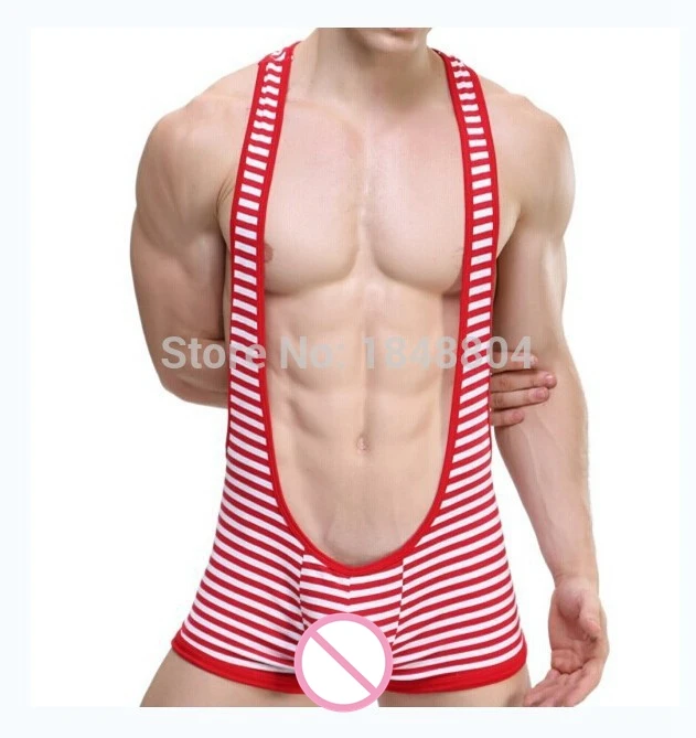 

Europe stripe mens underwear fringe mooning conjoined sexy pants wrestling wear sexy underwear boxer backless undershirt singlet