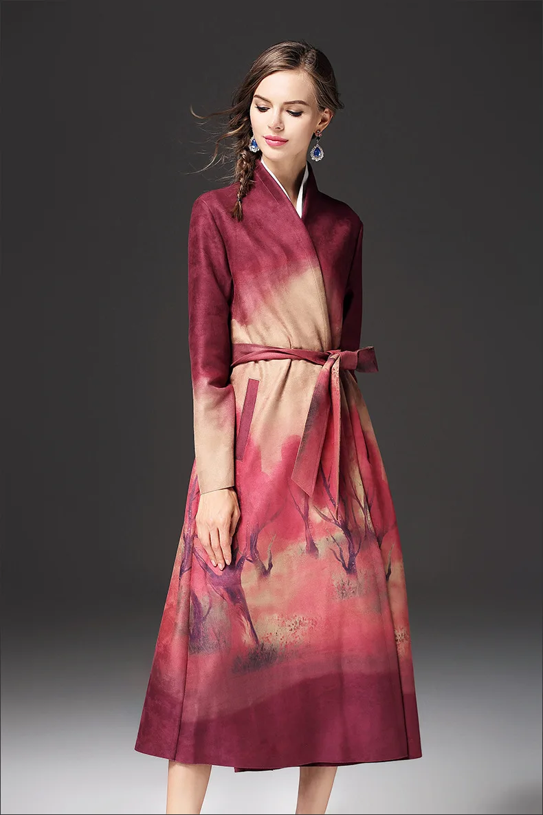 2017 Женский Длинный замшевый плащ с поясом осенняя ветровка тонкое длинное пальто