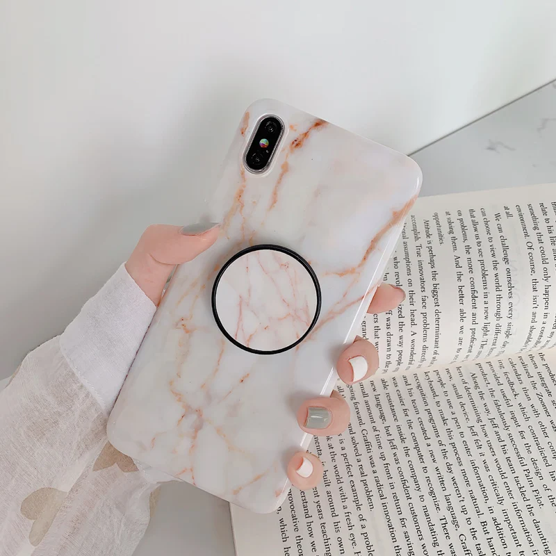 Luxury Milky Marble Grip Holder Silicone Case For iPhone XS XR X Max Soft Cover 8 Plus 7 6 6s Phone Coque | Мобильные телефоны и