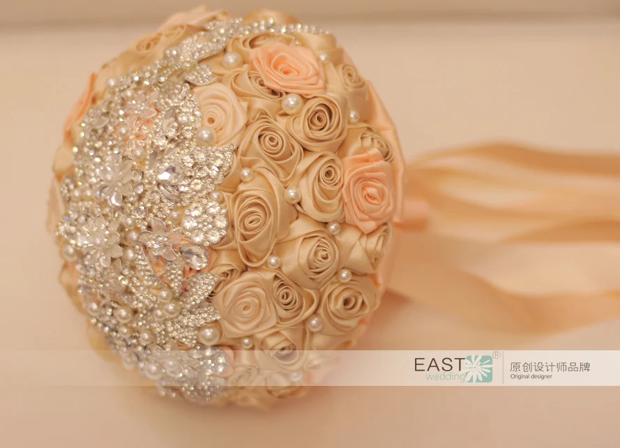 Шампанское роза брошь букет Шелковый невесты Свадебный золотой и Коралловая