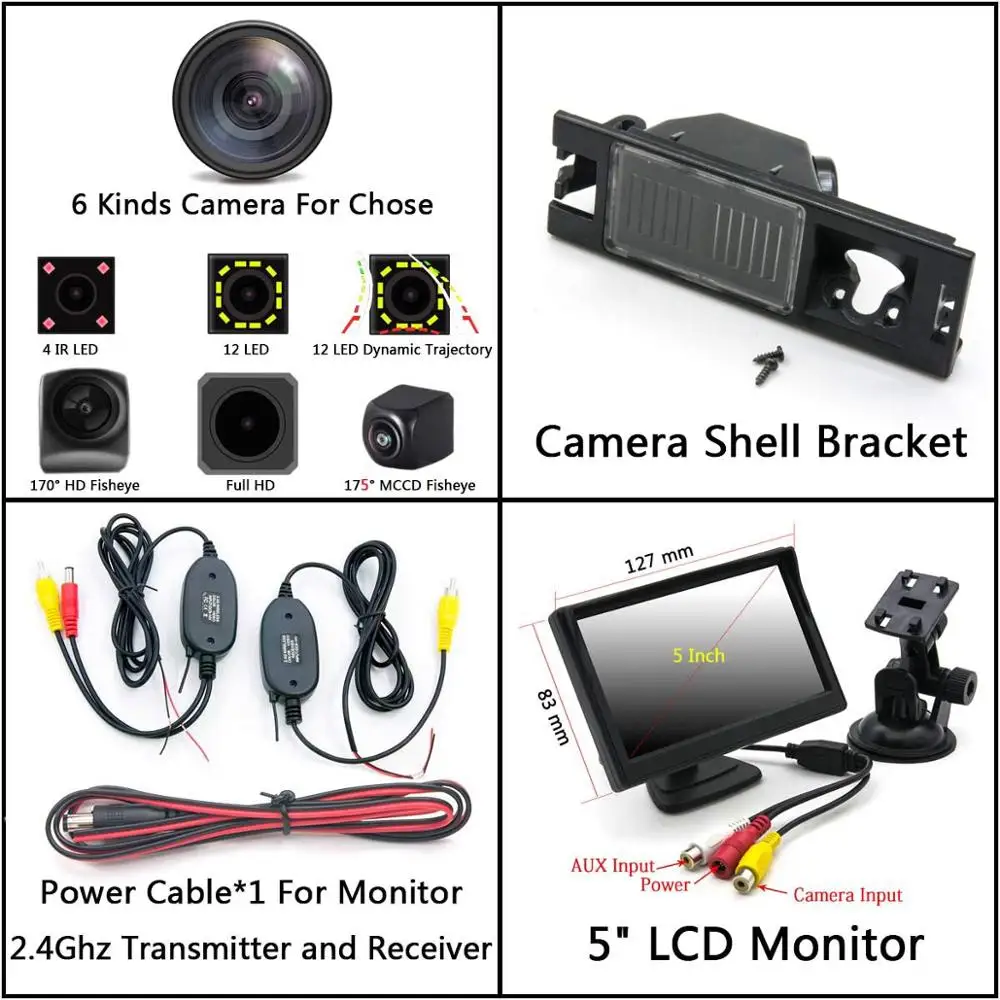 Cam Wireless 5 LCD 175 градусов MCCD рыбий глаз 12LED HD камера заднего вида для hyundai New Tucson IX35 Buick Regal Chevrolet Malibu автомобильный парковочный монитор - Название цвета: Cam Wireless 5 LCD