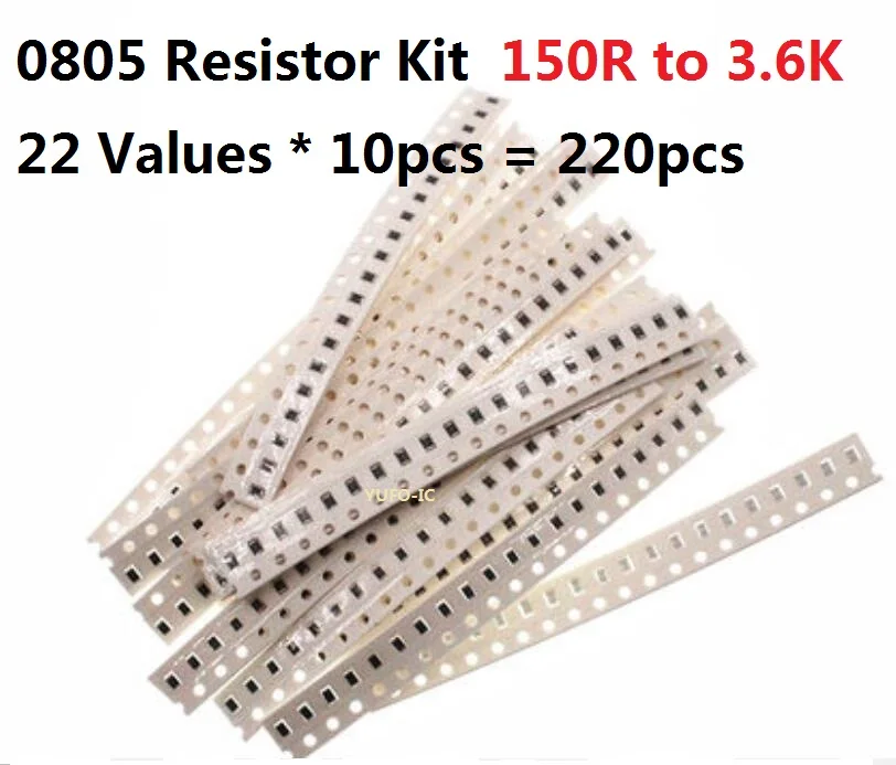 Комплект резисторов SMD 220 22 значения * 10 шт. = 0805 150 Ohm 3.6k 5% сопротивление набор в
