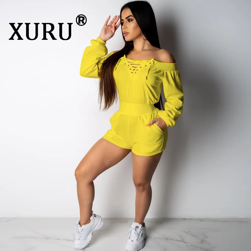 Новый сексуальный женский комбинезон XURU белый желтый розовый Облегающий без