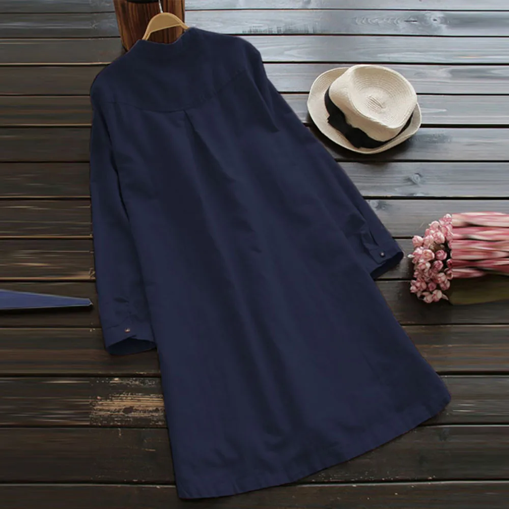 

Women Dresses Plus Size Women Retro Long Sleeve Casual Loose Button Tops Mini Shirt Dress vestidos femininos