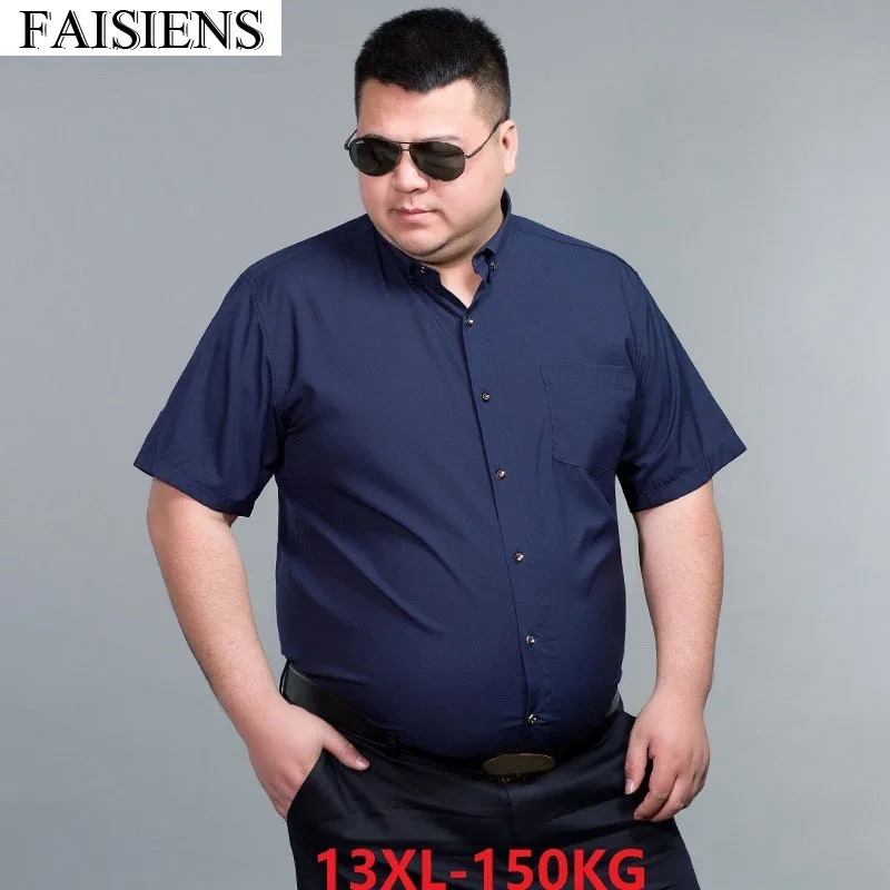 Мужская деловая рубашка FAISIENS темно-синяя с коротким рукавом 6XL 8XL 10XL 12XL 62 64 66 68