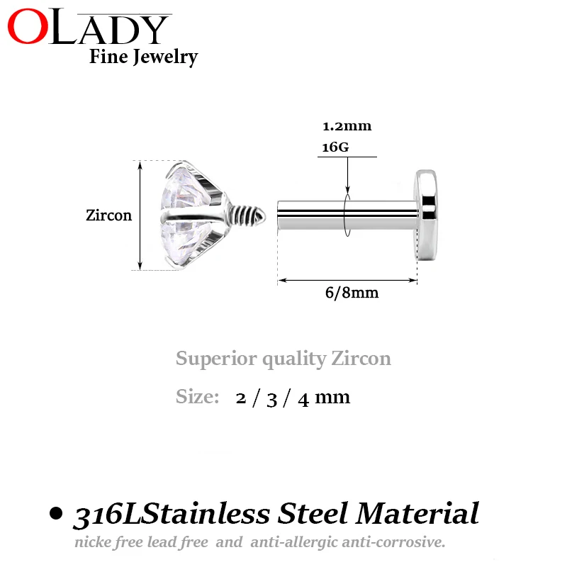Серьги гвоздики из хирургической стали 316L с фианитом AAA|earring studs earrings|stud earringsearrings
