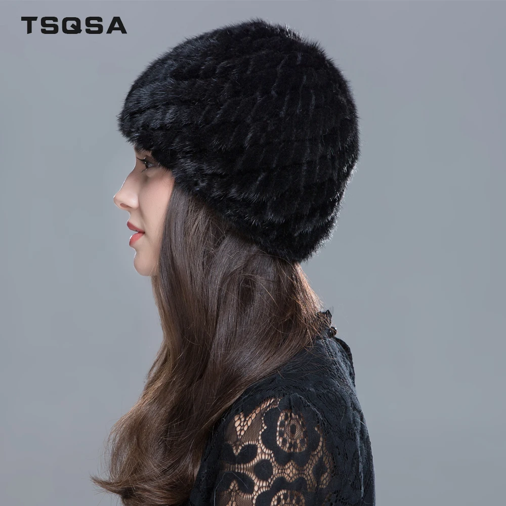 TSQSA Women Real Mink Fur Hat Natural Female Hats Winter Thick Warm Fashion Cap Ladies Pineapple TAH1607 | Аксессуары для одежды