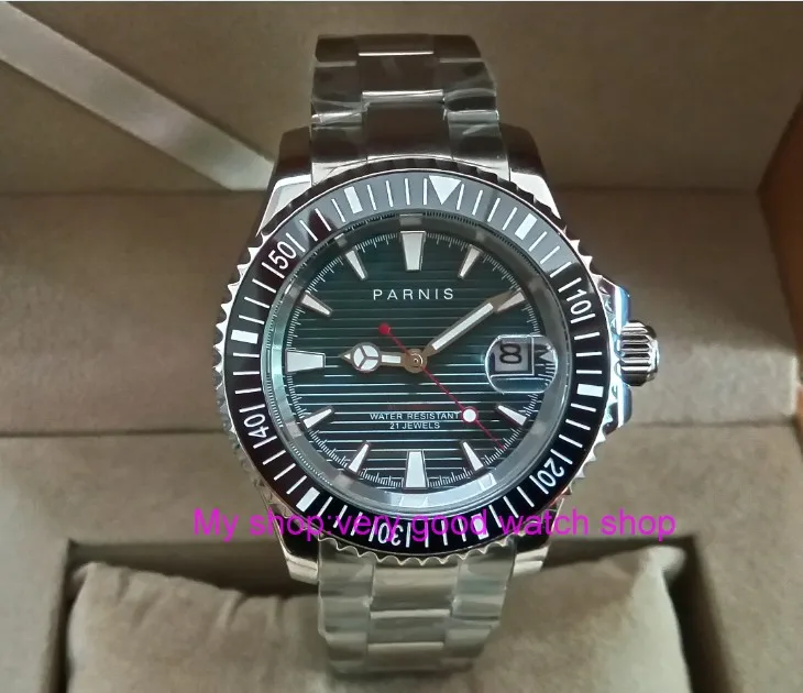 

40mm PARNIS 21 jewels Automatic Self-Wind movement Auto Date Sapphire crystal luminous men's watches Mechanical watch pa47-p8