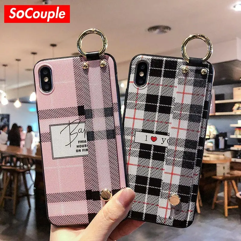 SoCouple чехол для телефона с сетчатым узором для iPhone 6, 6 s, 7, 8 Plus, чехол для iPhone X, XS, Max, XR, ремешок, держатель для телефона, чехол