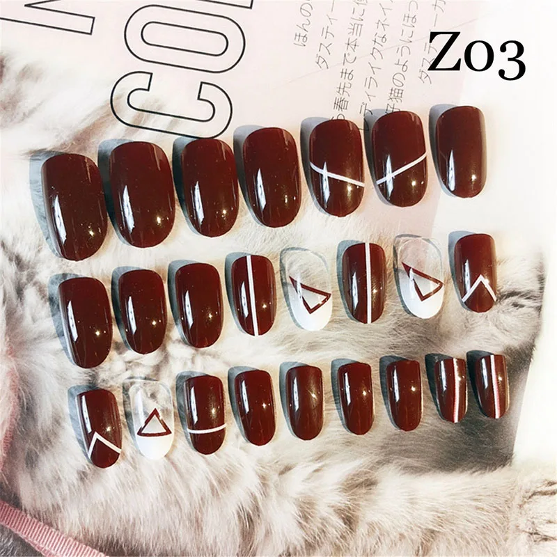 Z03 24 шт./компл. Новая модная футболка в французском 3D матовая арт накладные ногти короткий круглый накладные ногти Ноготь расширения Инструменты, аксессуары для украшения ногтей - Цвет: Z03