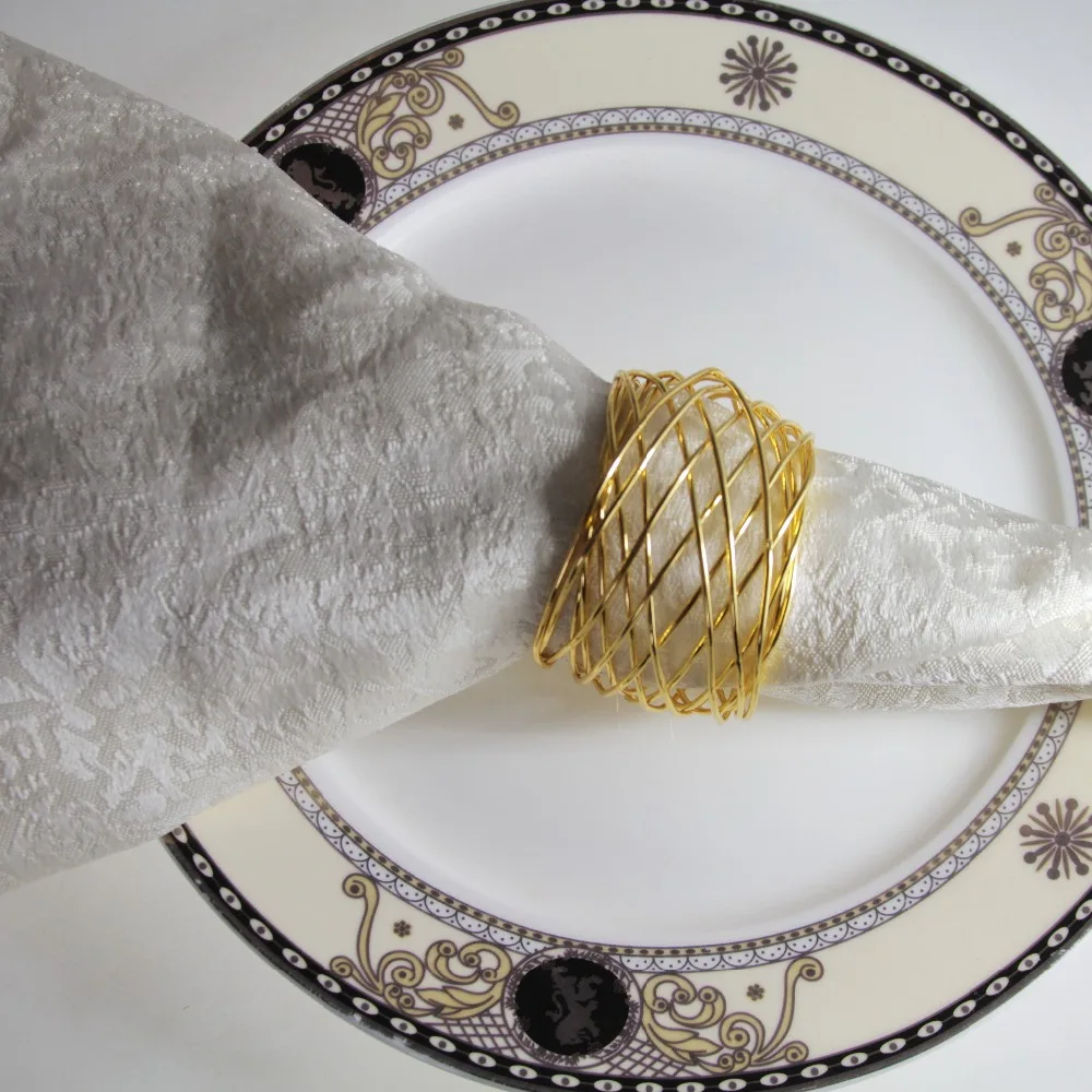 qn19012101 free shipping gold silver wires napkin ring wedding holiday decoration cheap holder 12 pcs | Дом и сад