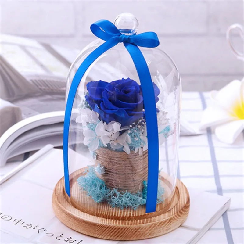Blue 10*16 см вечные цветы сушеные цветы сохраненные свежими цветок живой сухой розы Очаровательная Роза стеклянный купол - Цвет: Blue
