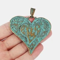 4pcs vintage bronze verdigris patina tone large heart charm pendant for necklace jewelry making findings