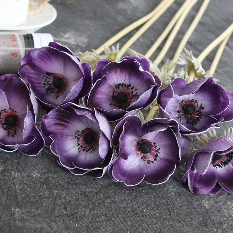 purple Настоящее прикосновение искусственный анемон цветы шелк Флорес искусственные для осени Свадебные Декоративные искусственные цветы аксессуары венок - Цвет: purple