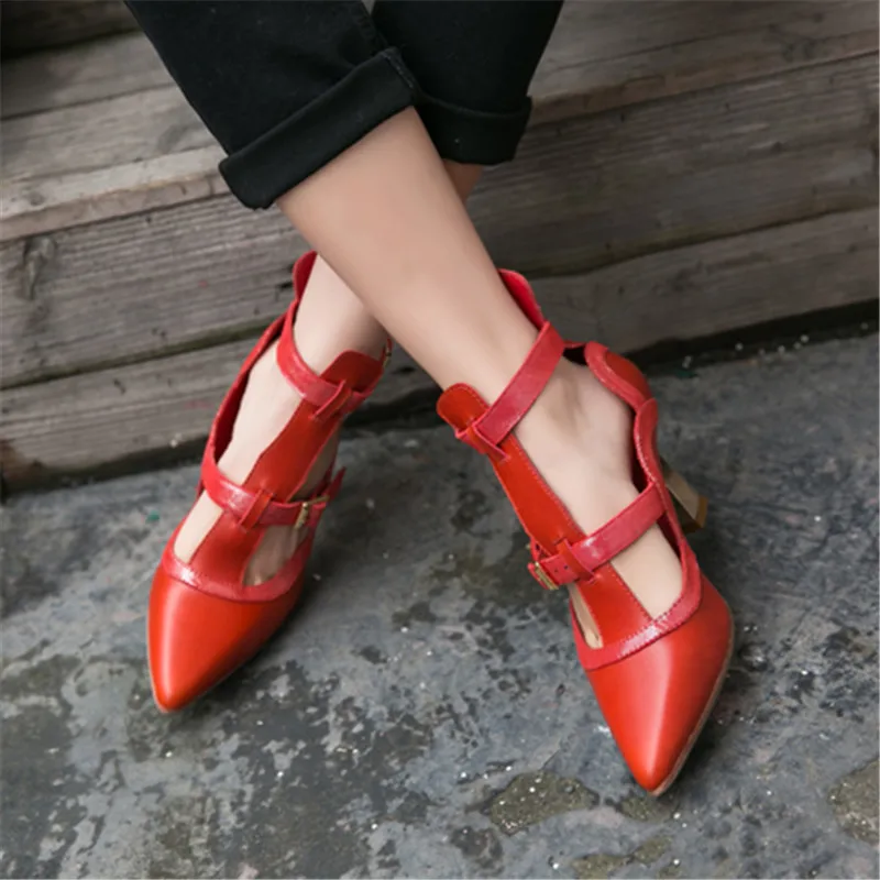 

Sexy T-strap Women Pumps Pointed Toe Hollow Out 8CM High Heels Wedding Dress Shoes Woman Sexy Red Stiletto Valentine Shoes