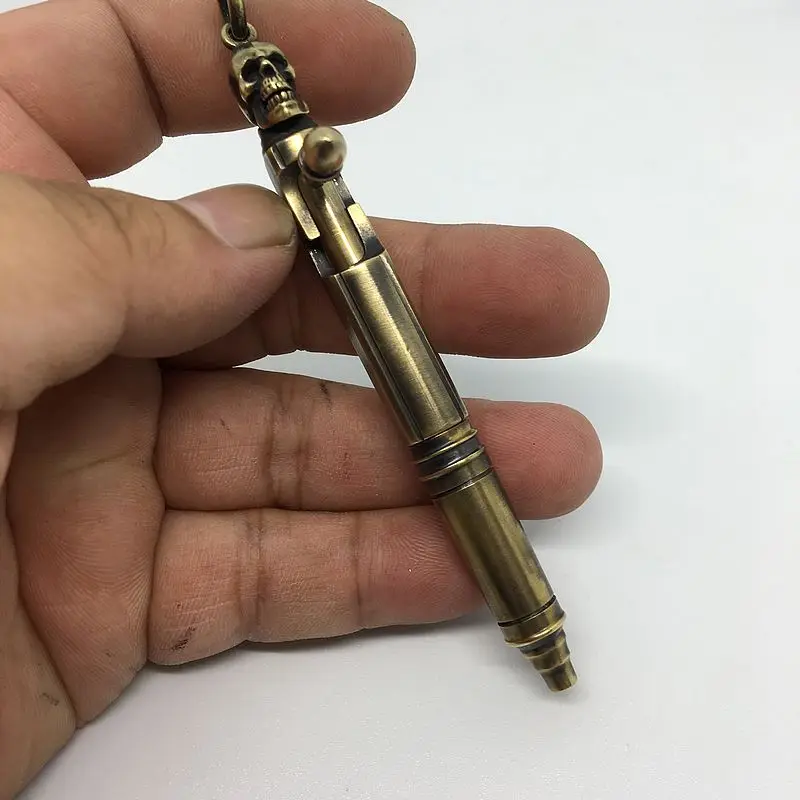 EDC Мини ручка для ключей латунный череп портативная карманная ручка креативный Ретро болт тип шариковая ручка