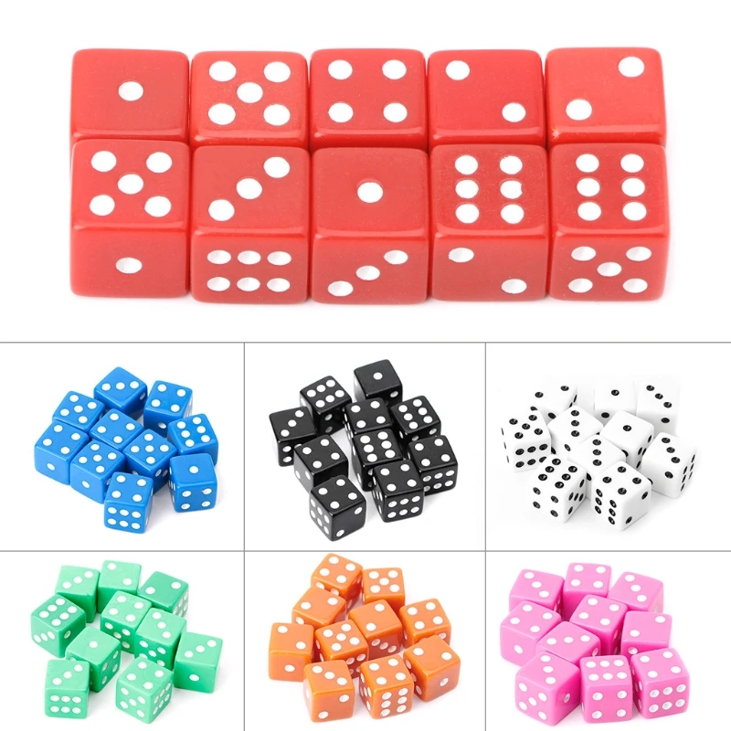 

10pcs 15mm Multicolor Acrylic Cube Dice Beads Six Sides Portable Table Games Toy