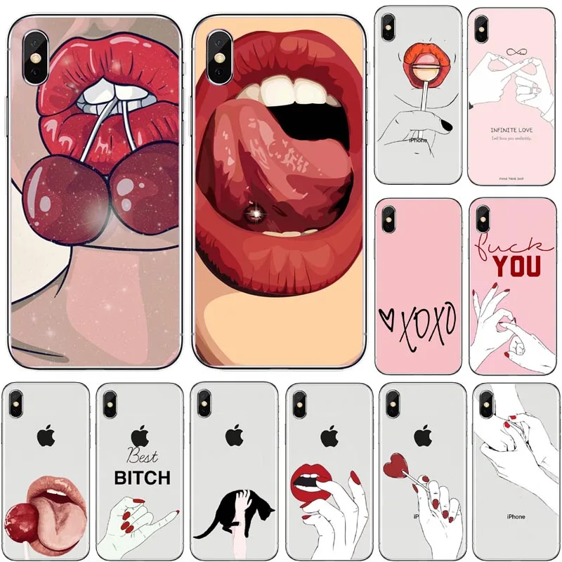 Мягкий силиконовый чехол для телефона с сексуальной девушкой красными губами