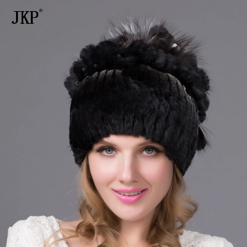 Зимние меховые шапки шапка для женщин с крепким 100% из меха кролика рекс лисы