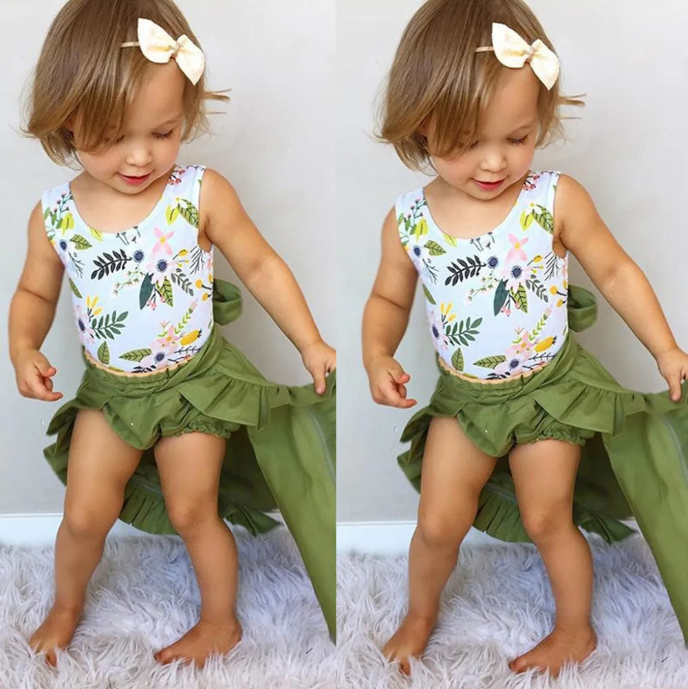 1-4y Baby Girl Dress for Girls Clothing Wear Toddler Kids Floral Printed Tops Vest+Shorts+Skirts Outfits Set | Детская одежда и