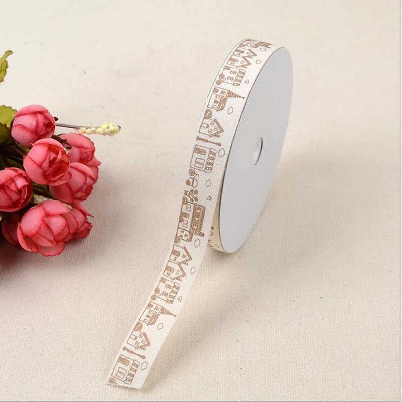 Бежевая хлопковая лента с принтом дома высокое качество 15 мм 40 ярдов/партия