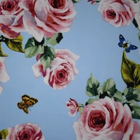 2018 reactive dyeing blue bottom roses butterflies baby cotton fabric for summer dress telas por metros tissu au metre vestidos