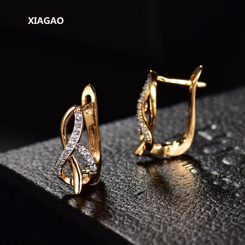 XIAGAO Золотой блестящий знак бесконечности женские серьги-кольца с инкрустацией кубическим цирконием большие круглые серьги для свадьбы и помолвки