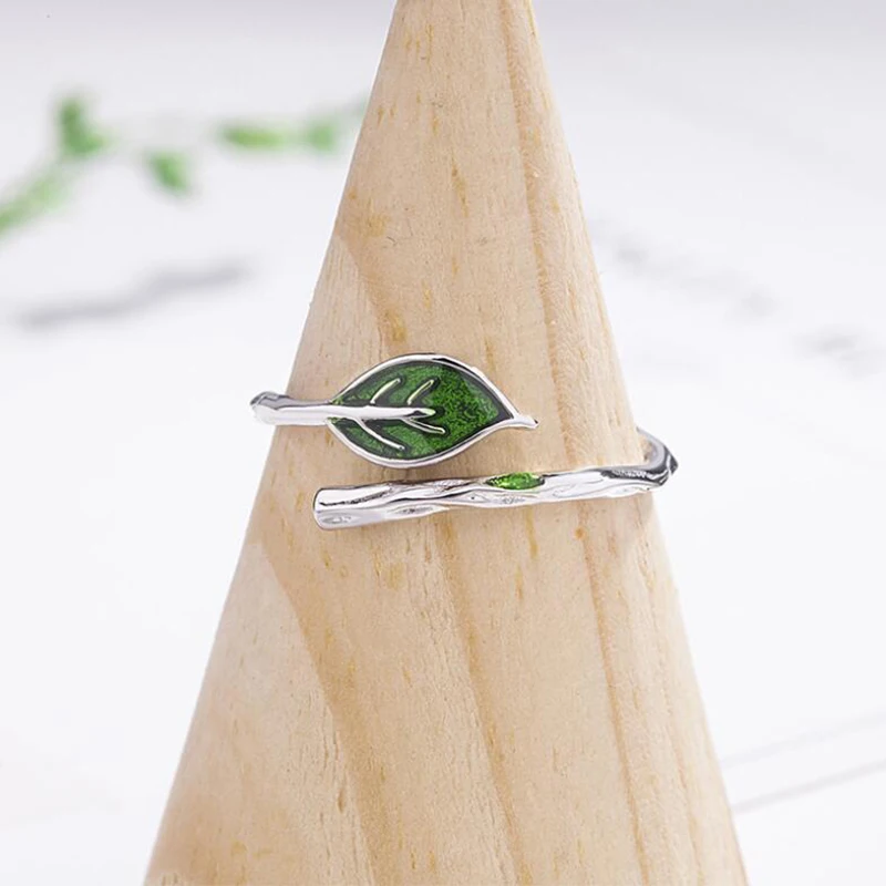 Yiustar Leaf Rings for Women Lovely Green Open Ring Girls Cute Finger Lady Wedding Aniversary Jewelry Anel | Украшения и