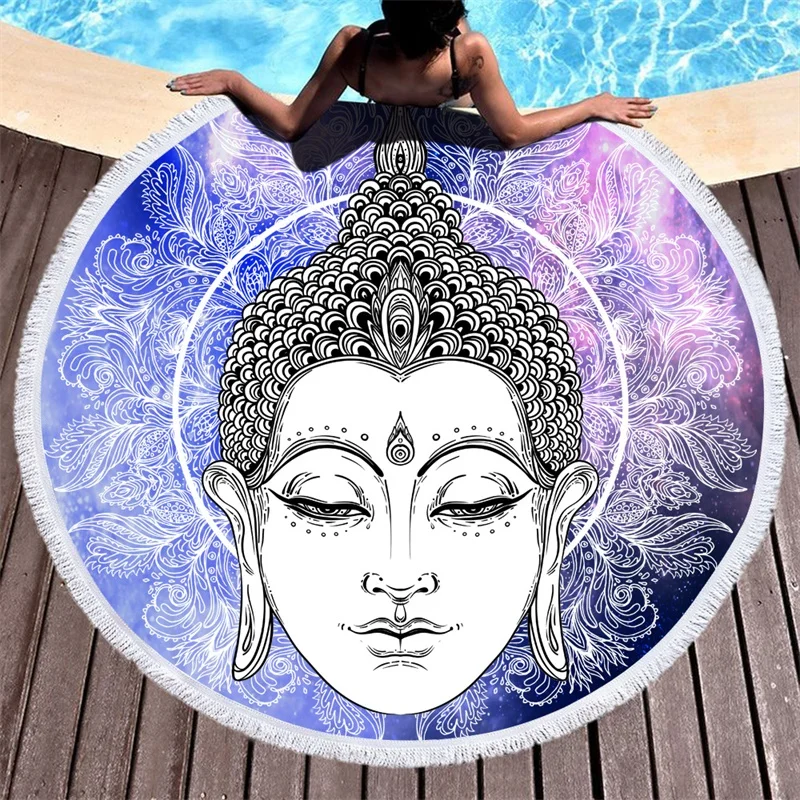 Индийское богемное круглое пляжное полотенце из микрофибры с принтом Будды