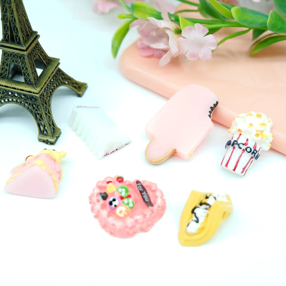 Каваи торт мороженое попкорн flatback Смола Кабошон для деко волос лук diy украшения