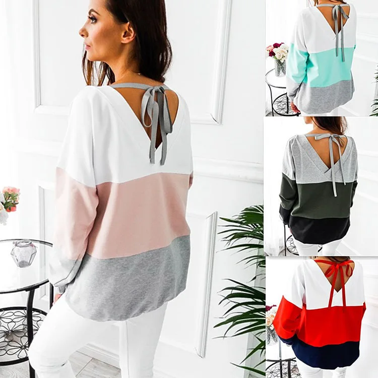 

Newly Women Long Sleeve Sweatshirt Ladies Casual Loose Lace Up Sexy Back Pullover Tops riverdale t-shirt hoodie sweatshirt