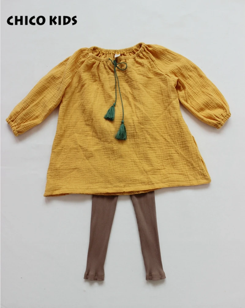 Новое Детское хлопковое льняное платье с длинными рукавами для девочек 2 цвета