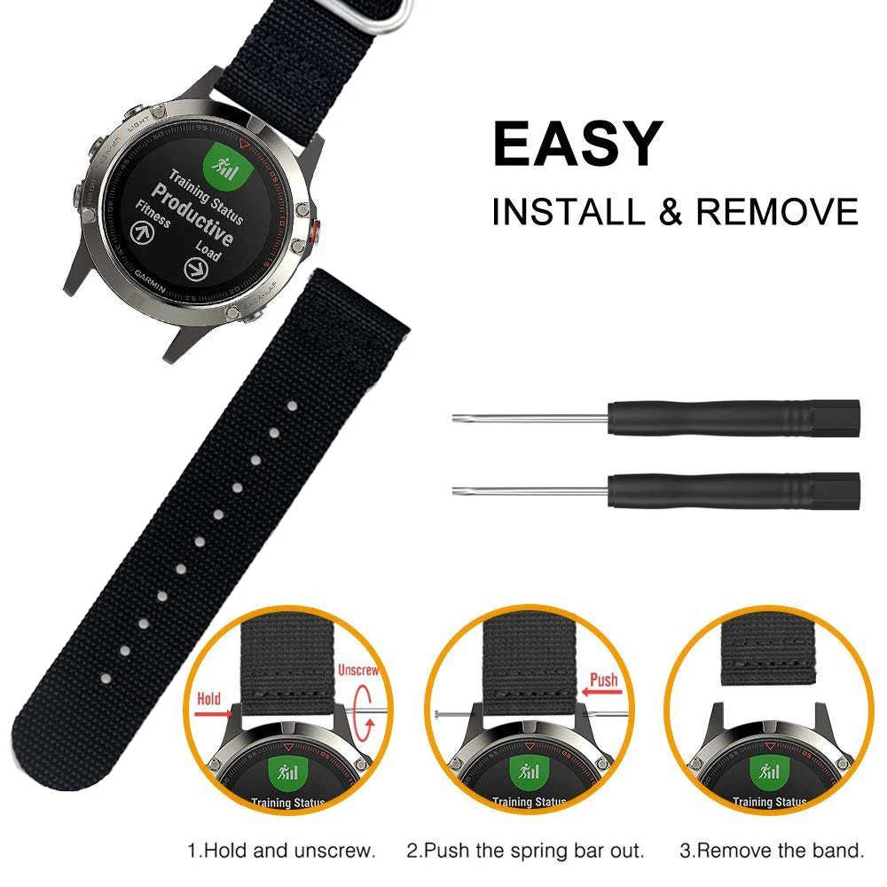 GXV 22 мм Премиум нейлон НАТО ремешок серебряный 3 кольцо для часов Garmin Fenix 5 / Instinct