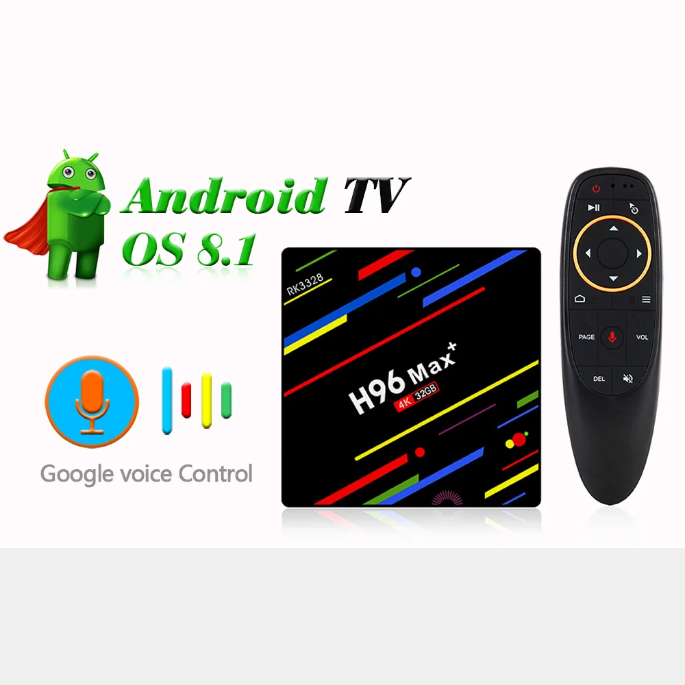 H96 MAX + Google Голосовое управление Smart TV BOX Android 8 1 Rockchip RK3328 4 ГБ 32 ГБ/64 Гб потоковая