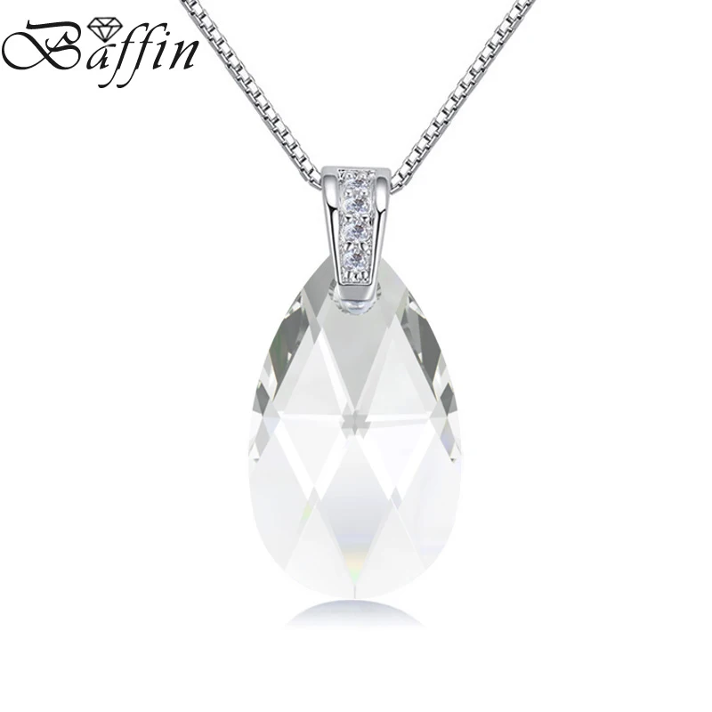 Оригинальные кристаллы от Swarovski кулон в виде капли воды серебряная цепочка для