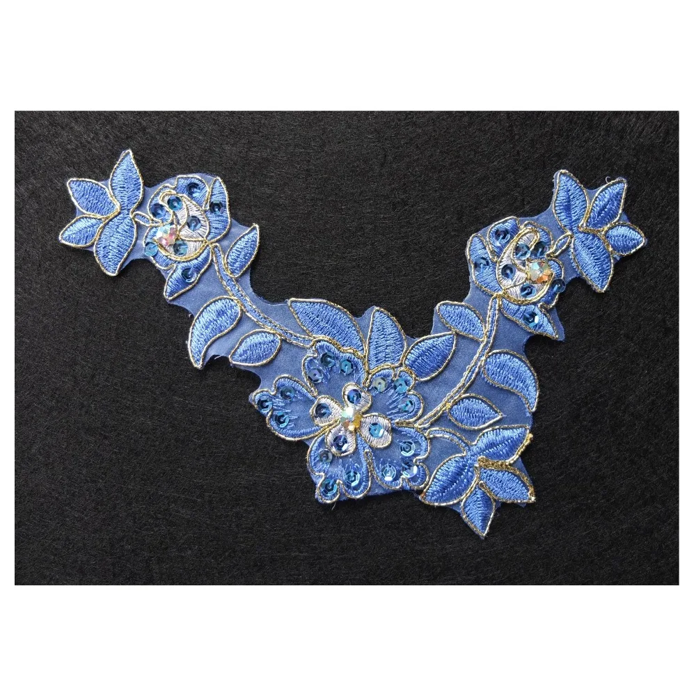 Free Shipping 2pcs/lot/color x New 11Colors(Silver Pink+)Sequin Beaded Flower Embroidery Lace Applique Trim Patches Collar BNC79 | Дом и сад